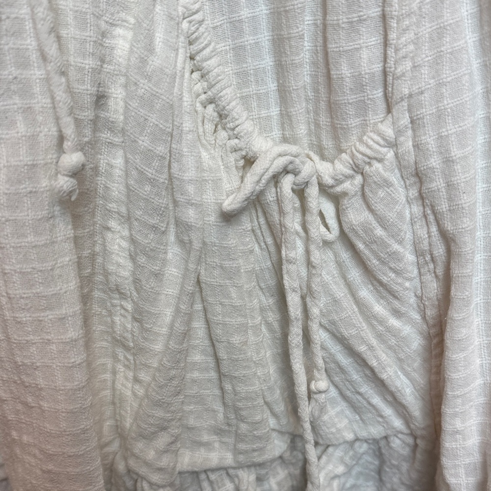 Free People White Boho Mini Dress with Ties & Pockets - L - Picture 3 of 11